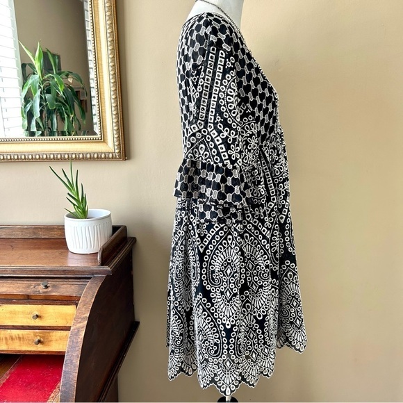 Anthropologie Akemi + Kin Brooke Eyelet Swing Dress Black White Lace Boho Size 4 - Picture 11 of 16
